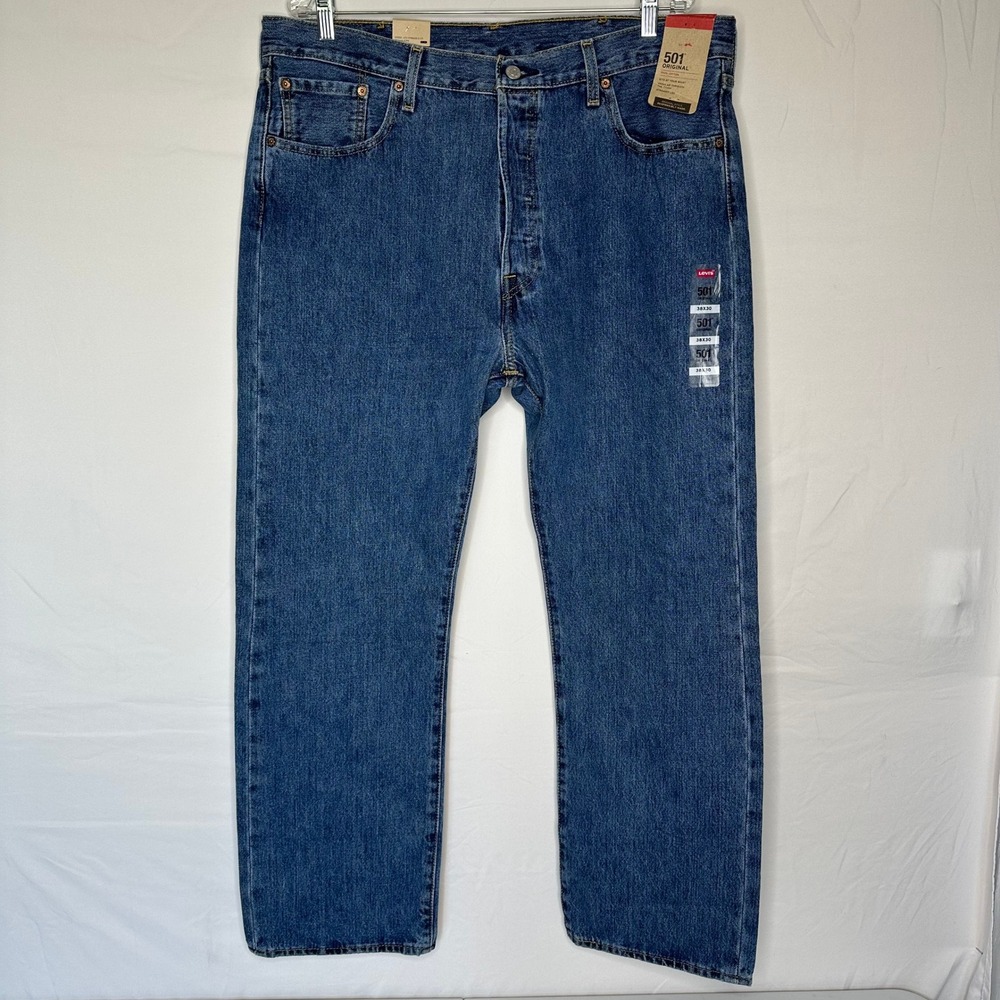 Levis 501 Original Fit Mens Jeans 38x30 Medium Blue 100% Cotton Button Fly NEW